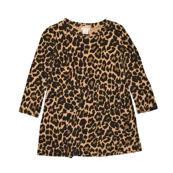 CREWCUTS $50 Long sleeve Leopard Print Shift Dress Camel Multi Girl's 3 - Picture 1 of 3